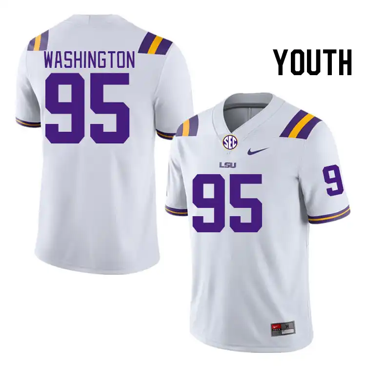 Youth LSU Tigers Shone Washington #95 White NCAA Football Jersey